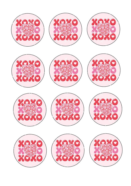 Disco Ball XOXO Valentines Icing Sheet Cupcake Toppers