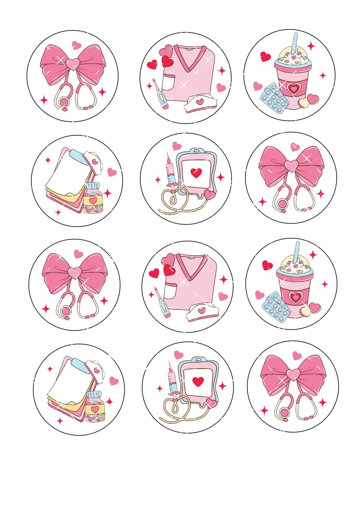 Valentines Nurse Icing Sheet Cupcake Toppers