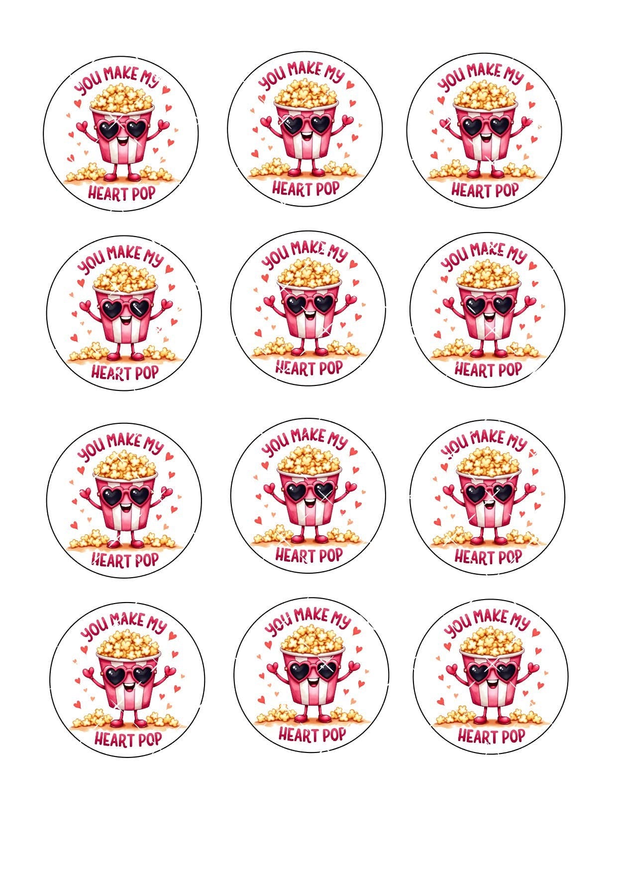 You Make My Heart Pop Valentines Icing Sheet Cupcake Toppers