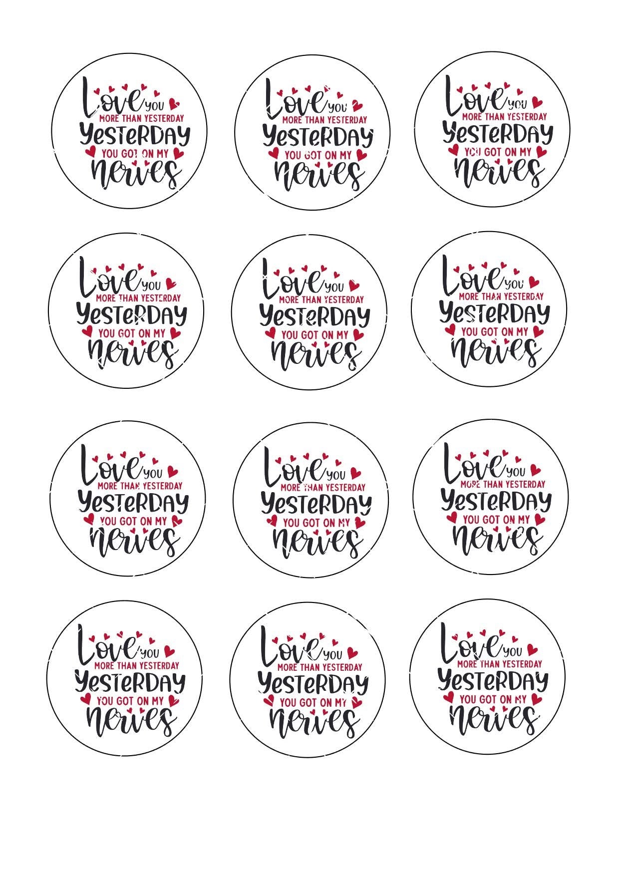 I Love You More Than Yesterday Joke Valentines Icing Sheet Cupcake Toppers