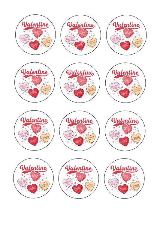 Valentines Love Hearts #2 Icing Sheet Cupcake Toppers