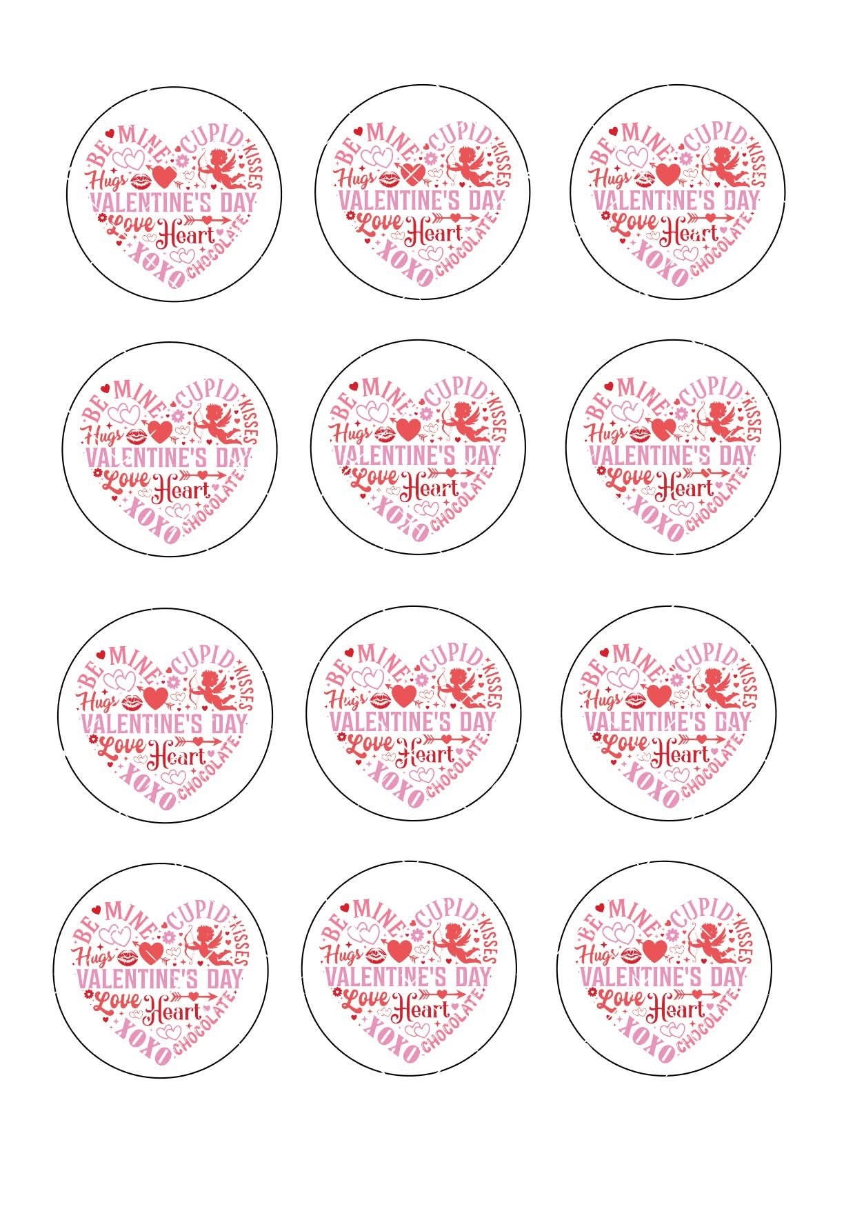 Valentines Quote Heart Icing Sheet Cupcake Toppers