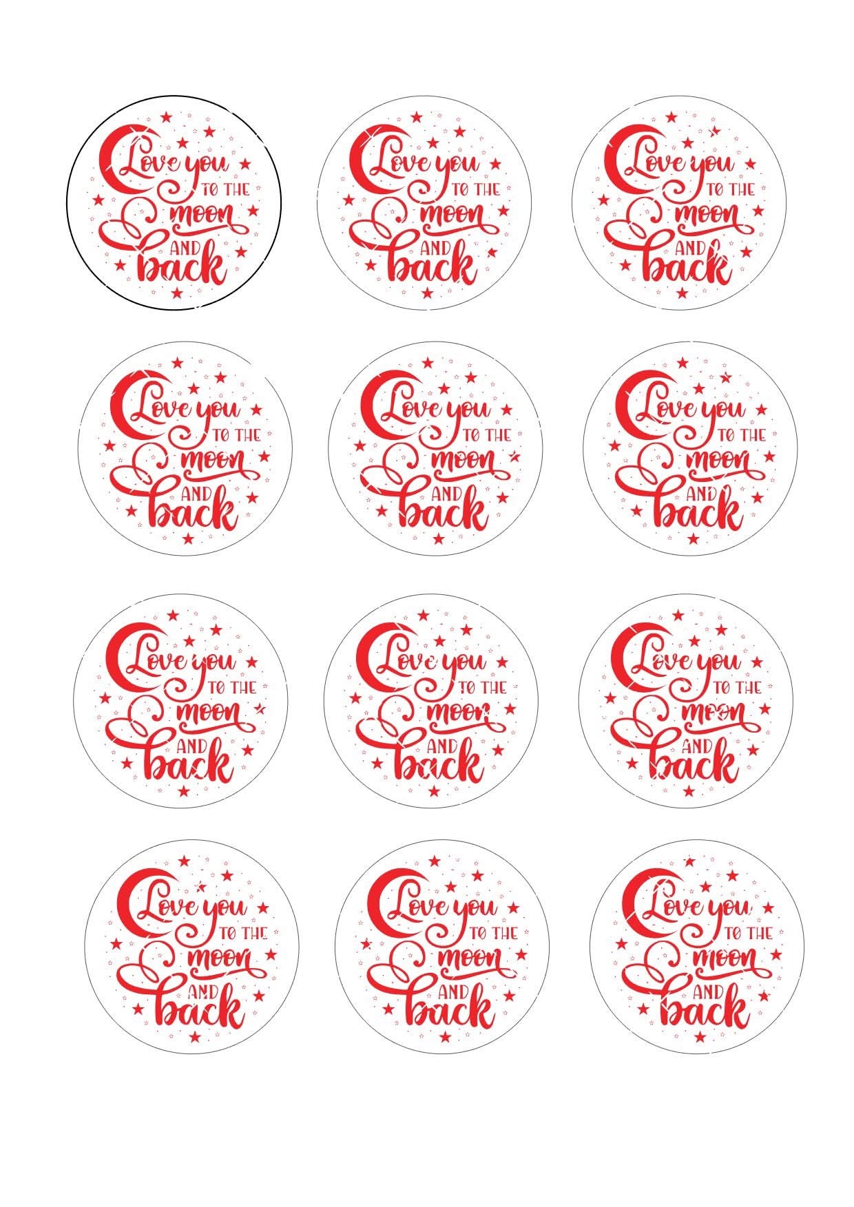 I Love You To The Moon And Back Valentine Icing Sheet Cupcake Toppers