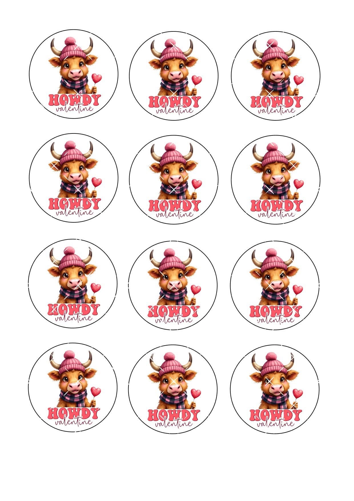 Howdy Valentine Icing Sheet Cupcake Toppers