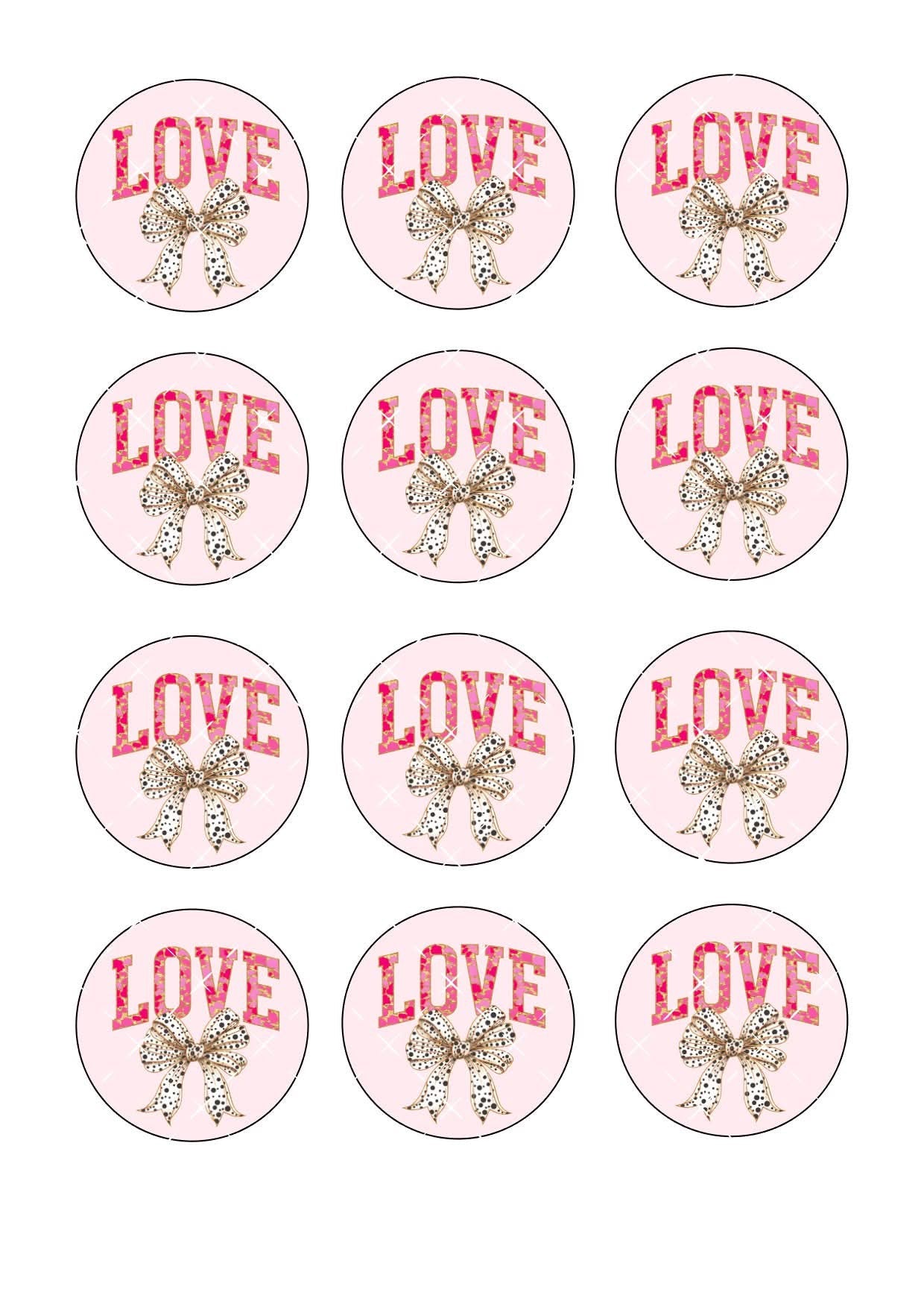 Bow Love Valentines Icing Sheet Cupcake Toppers