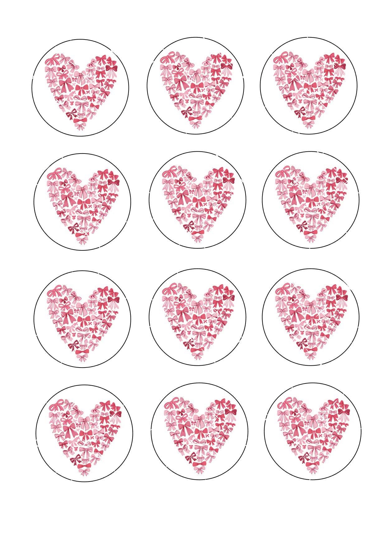 Bow Heart Valentines Icing Sheet Cupcake Toppers