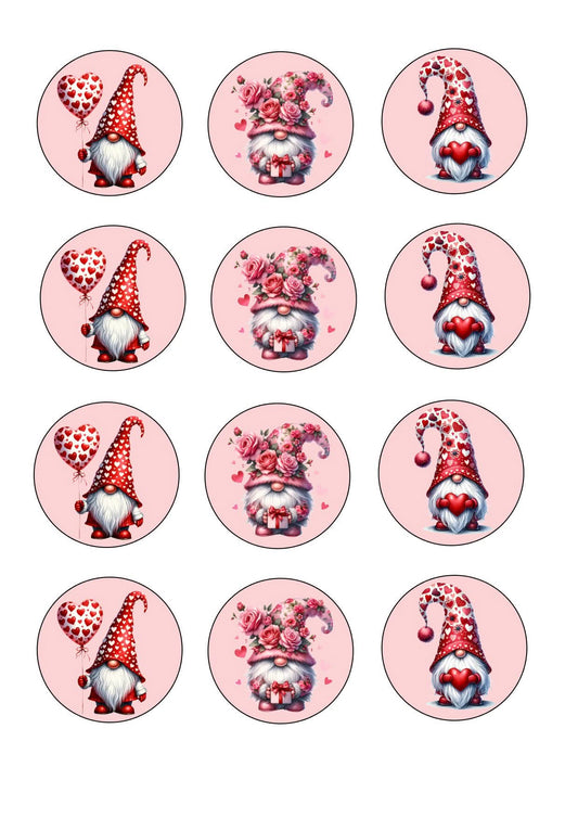 Valentines Gnomes Icing Sheet Cupcake Toppers