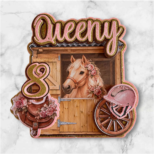 Horse Barn Glitter Card Cake Topper