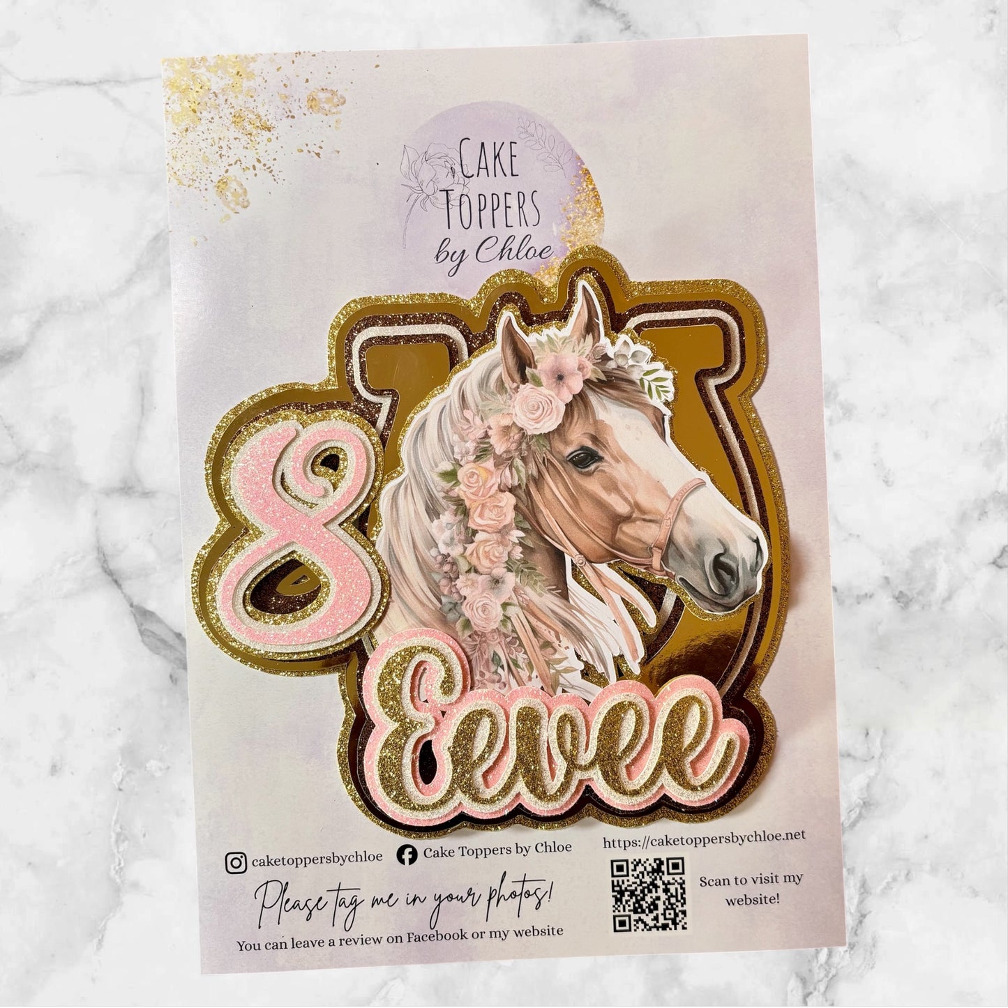 Golden Horse Glitter Card Cake Topper