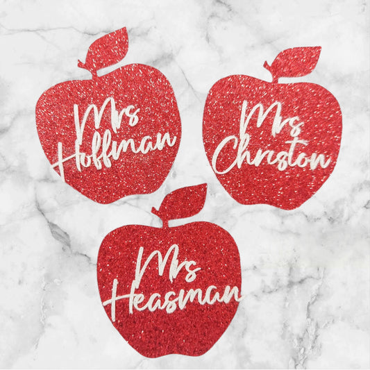 Personalised Glitter Card Teacher Apple Cupcake Toppers