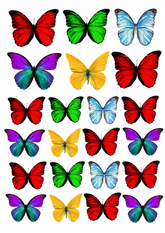 Bright Rainbow Rice Paper Butterfly Toppers