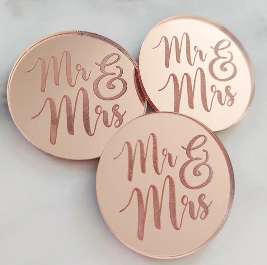 Mr & Mrs Rose Gold Mirror Acrylic Cupcake Topper