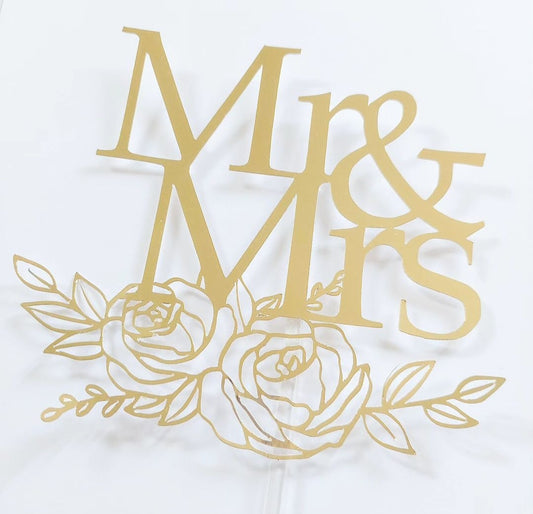 Floral Mr & Mrs Card Cake Topper