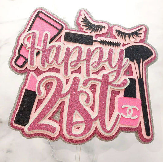 Make-up Glitter Card Cake Topper