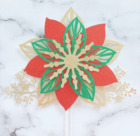 Christmas Poinsettia Glitter Card Topper