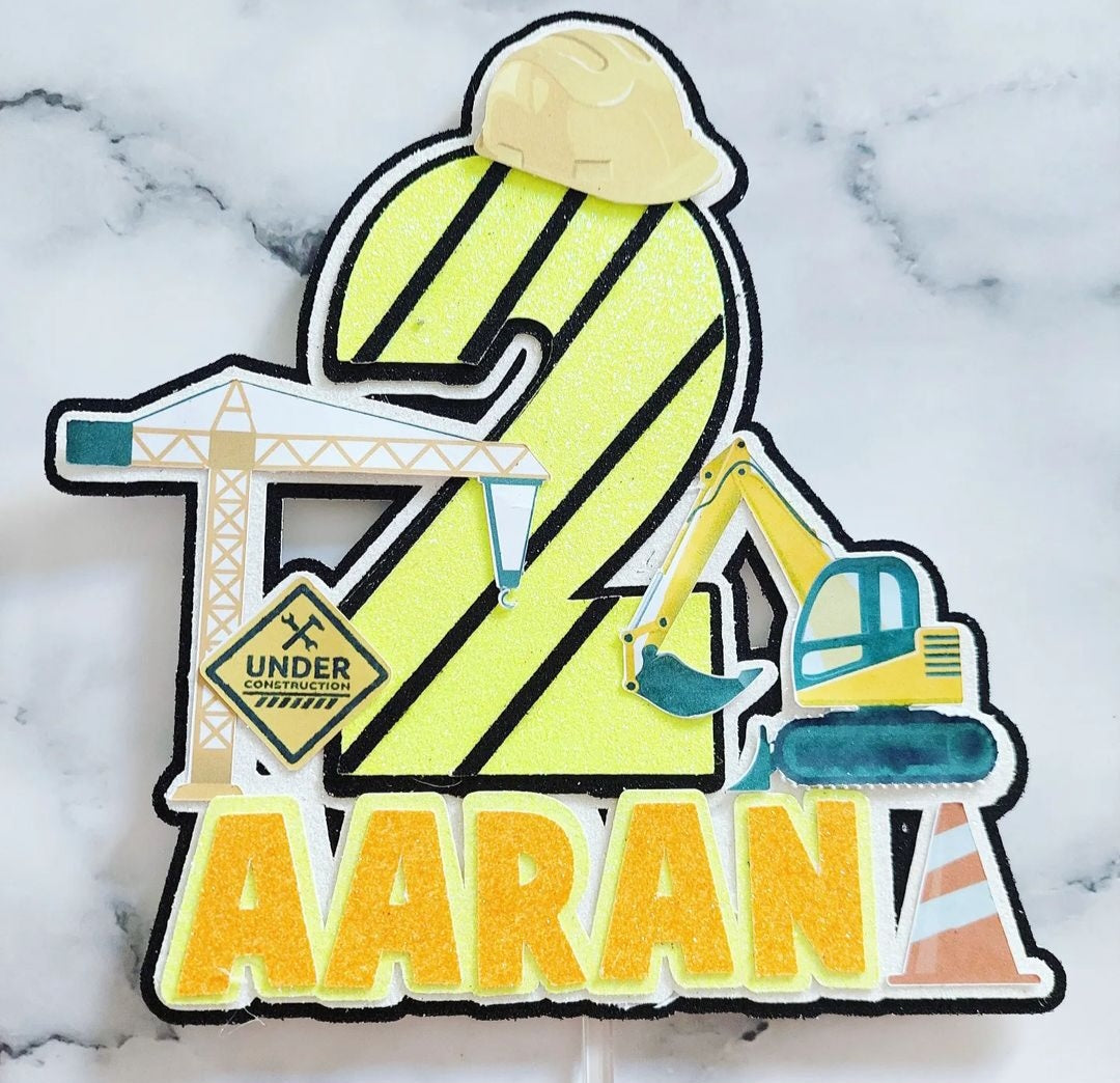 Construction Glitter Card Cake Topper