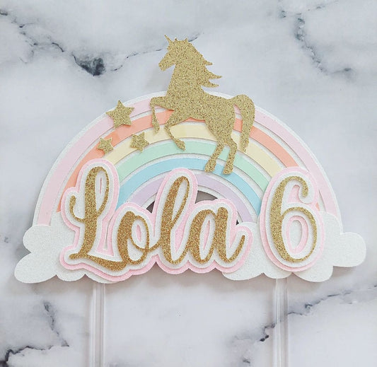 Unicorn Pastel Rainbow Cake Topper