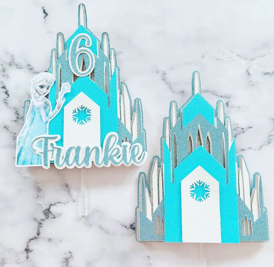 3D Layered Ice Queen Castle #1 Glitter Card Cake Topper