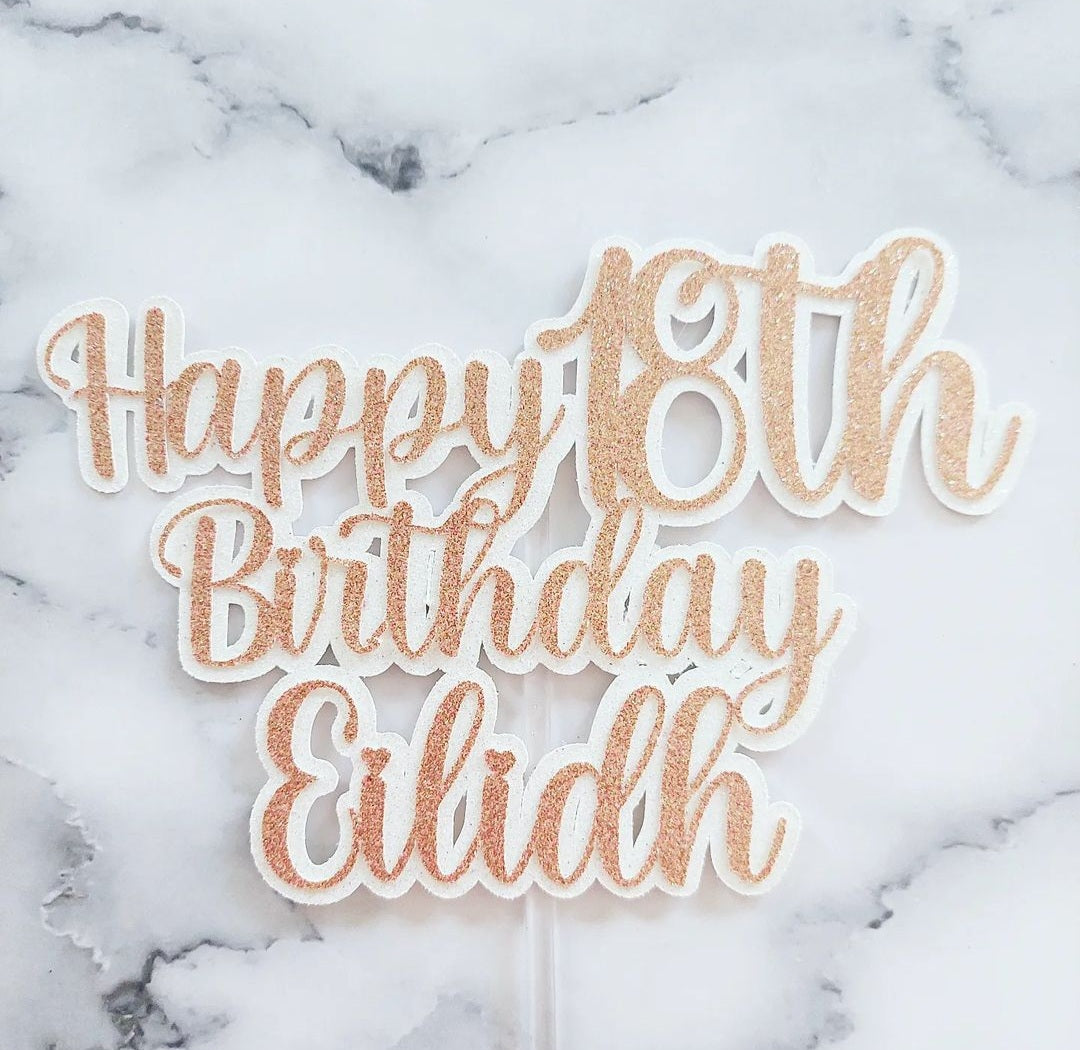 Double Layered Custom Text Glitter Card Cake Topper Font #2