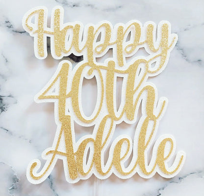 Double Layered Custom Text Glitter Card Cake Topper Font #2