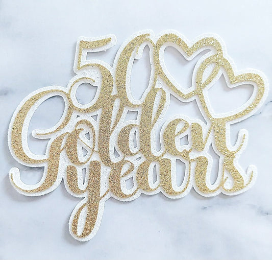 50 Golden Years Glitter Card Cake Topper