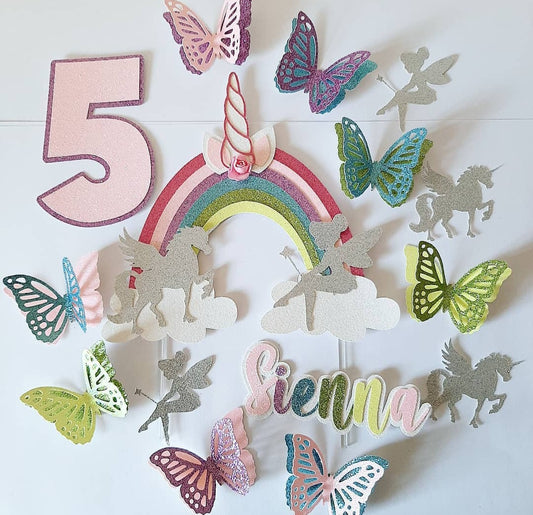 Rainbow Unicorn Fairy Cake Topper Set