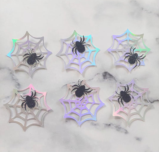 Holographic spider web card cupcake topper