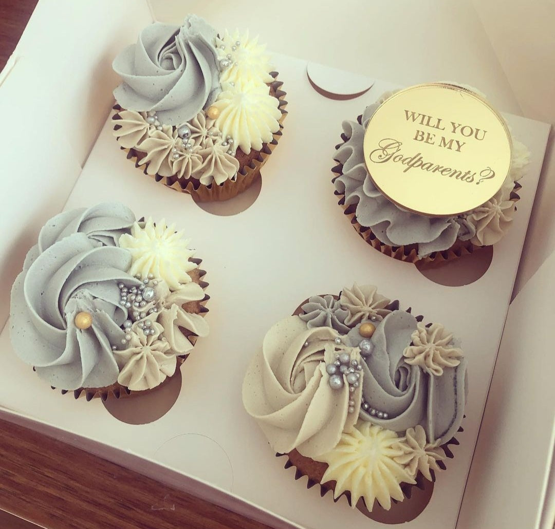 Will you be my godparents? Gold mirror acrylic cupcake topper