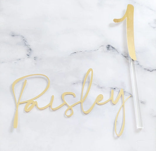 Name charm and age cake topper set