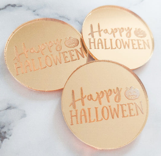 Happy Halloween Gold Mirror Acrylic Cupcake Topper