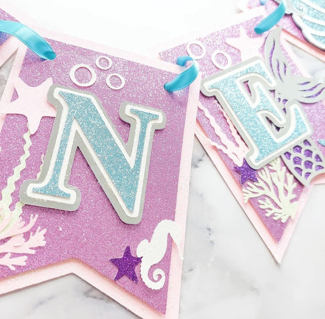 Mermaid, Under the Sea, Glitter Card Banner