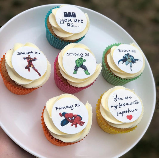 Dad Superhero Icing Sheet Cupcake Toppers