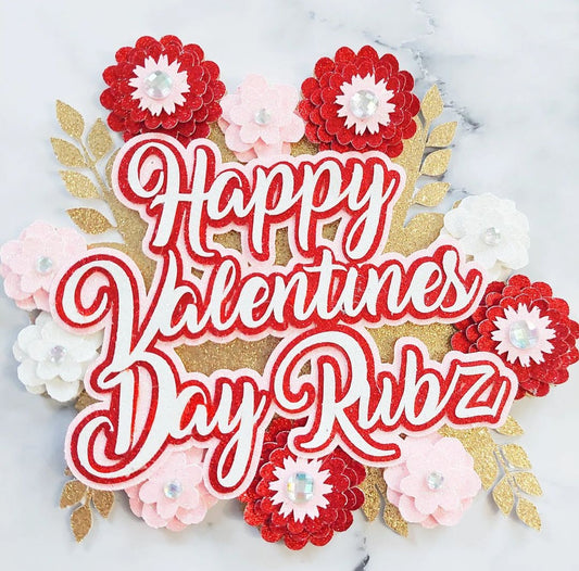 Floral Valentine's Glitter Card Cake Topper