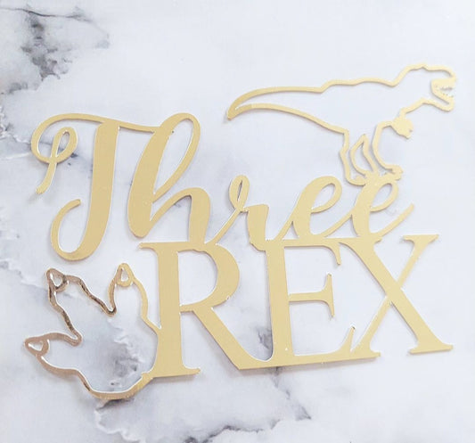 Three Rex Glitter/Mirror Card Cake Topper/Charm