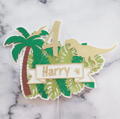 Dinosaur #3 Glitter Card Cake Topper