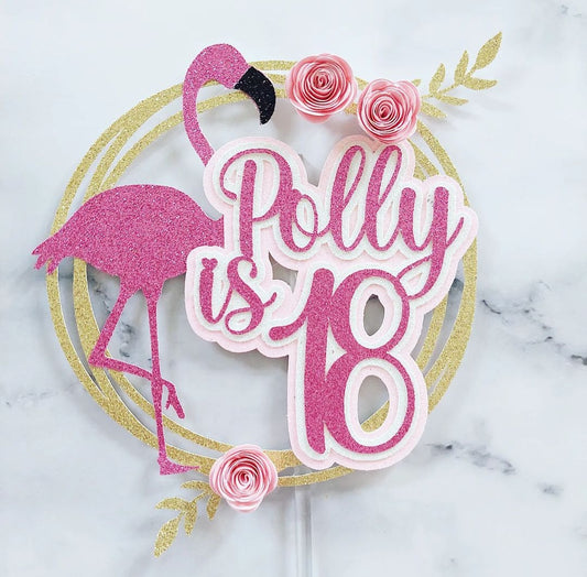 Flamingo Glitter Card Cake Topper