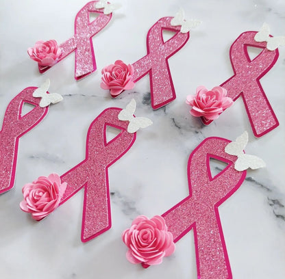 Breast Cancer Ribbon Card Cupcake Toppers