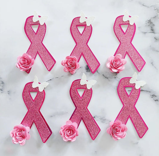 Breast Cancer Ribbon Card Cupcake Toppers