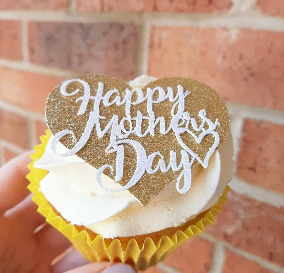 Mother's Day Heart Glitter Card Cupcake Toppers