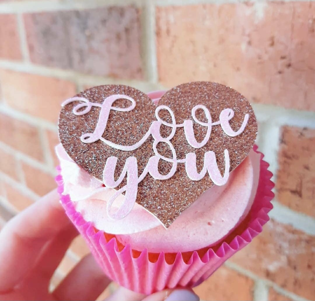 Mother's Day Heart Glitter Card Cupcake Toppers