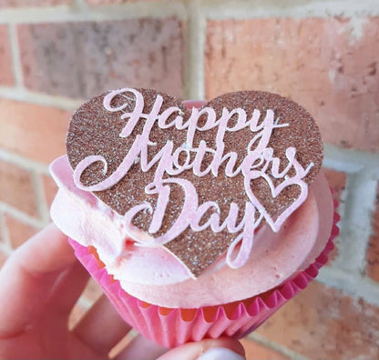 Mother's Day Heart Glitter Card Cupcake Toppers