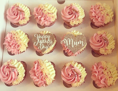 Mother's Day Heart Glitter Card Cupcake Toppers