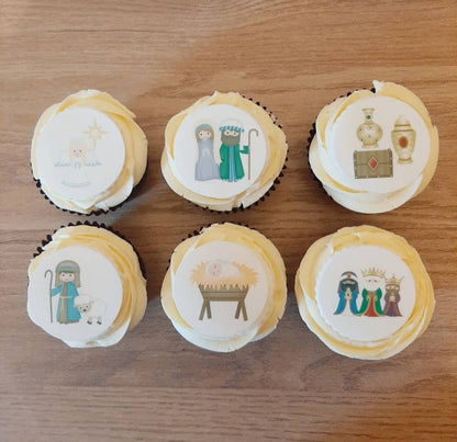 Nativity Christmas Icing Sheet Cupcake Toppers