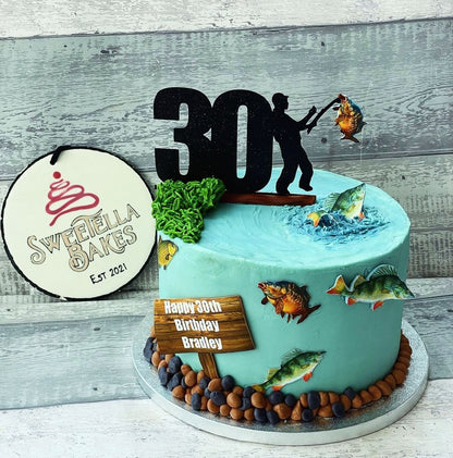 Fishing Number Card Cake Topper