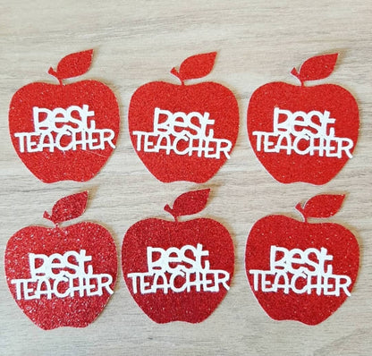 Best Teacher Apple Teacher Glitter Card Cupcake Toppers