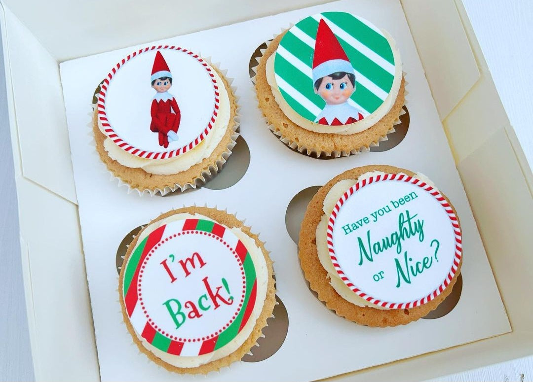 Green Stripe Elf Cupcake Toppers Icing Sheet