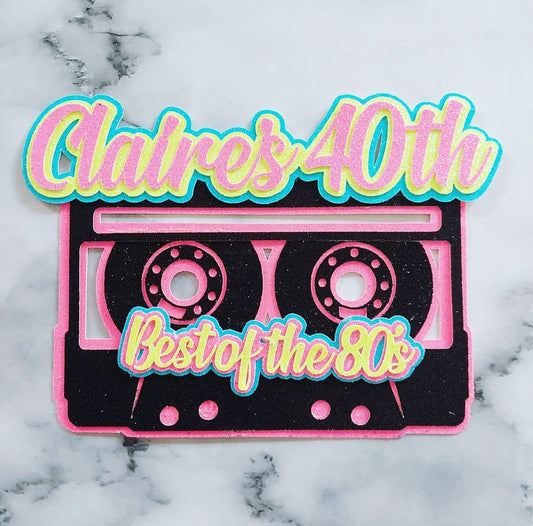 80s Casette Tape Glitter Card Cake Topper