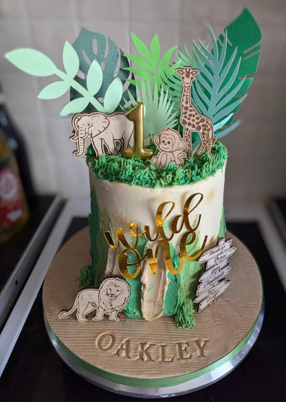 Safari Animal Wooden Cake Topper Set