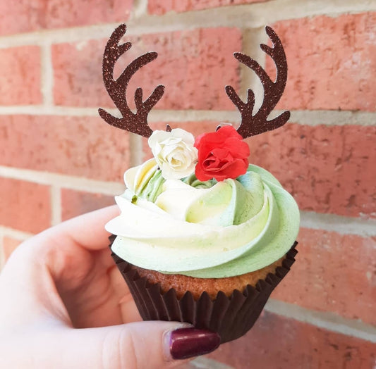 Floral Reindeer Antler Card Cupcake Toppers