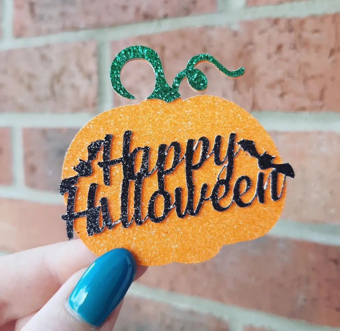 Happy Halloween Pumpkin Glitter Card Cupcake Toppers